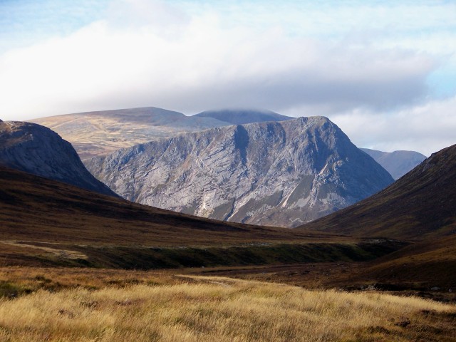 The slabby crags of the Devil's Point at the head of Glen Dee
