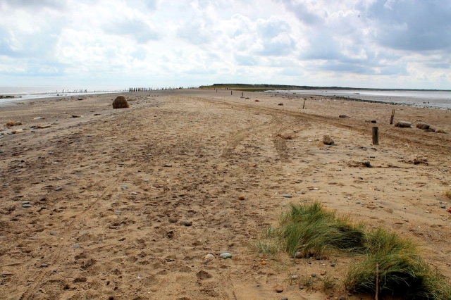 The breach in Spurn Head where the tide has washed away the road
